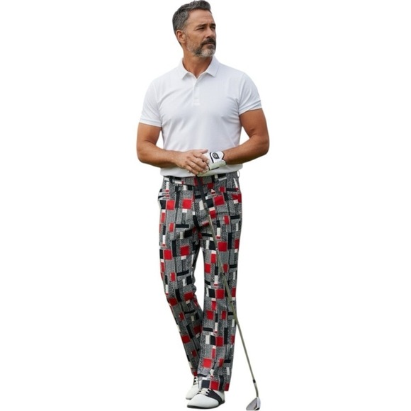 PGA by Jaymar Sansabelt slacks VINTAGE from the 1970's 32 x 31 Plaid Red/Black